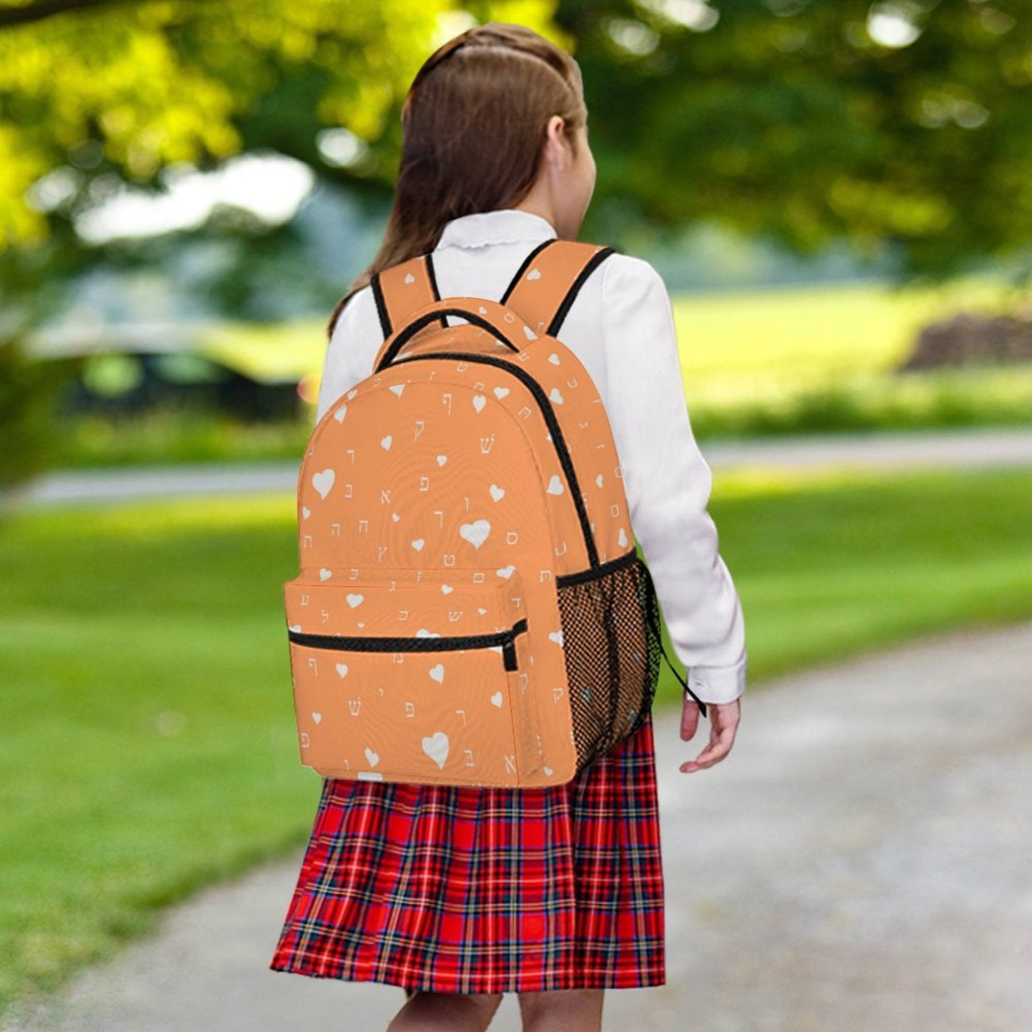 Pretty in Orange Aleph Beis Hearts Children's Backpack
