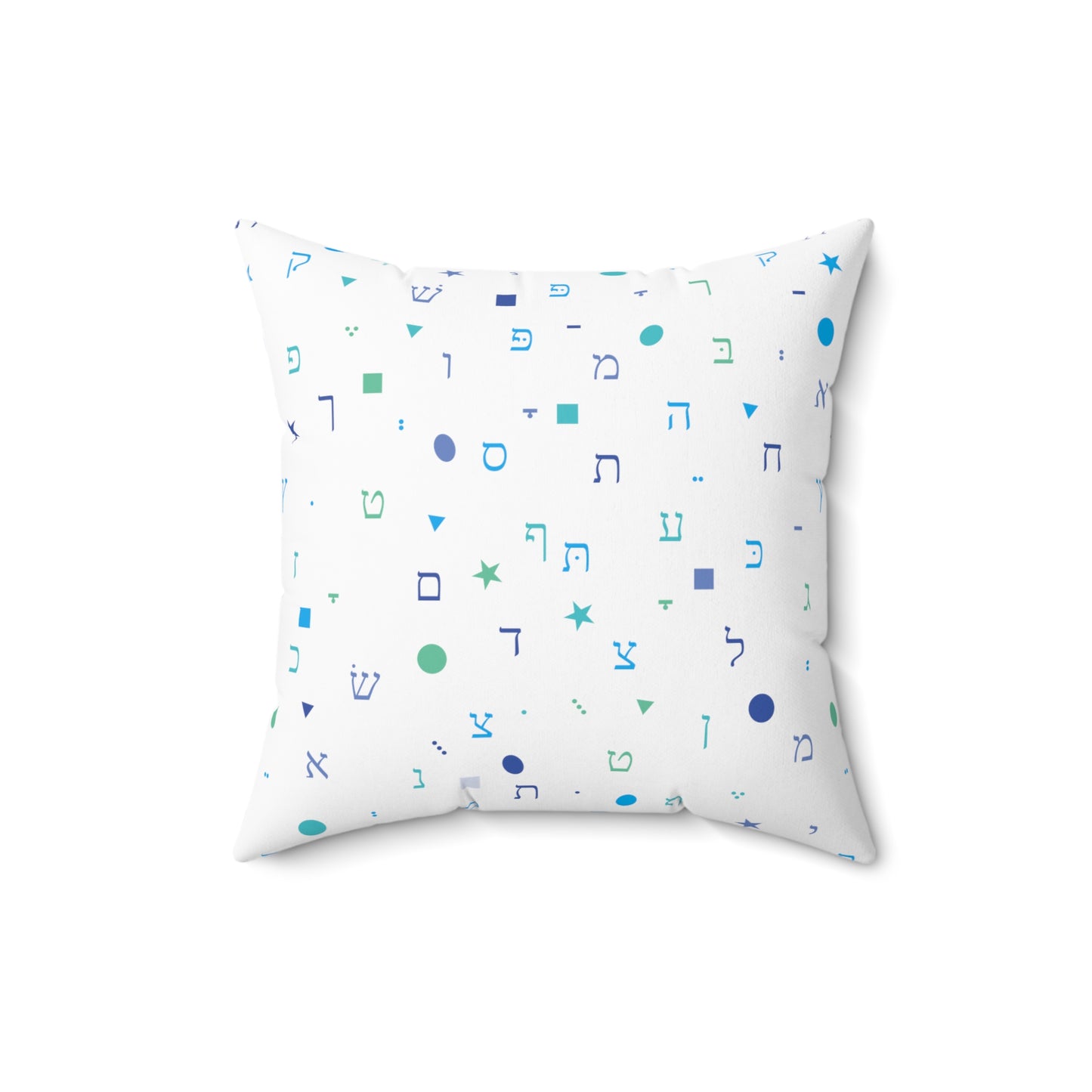 Light Blue Aleph Beis and Shapes - Faux Suede Square Pillow