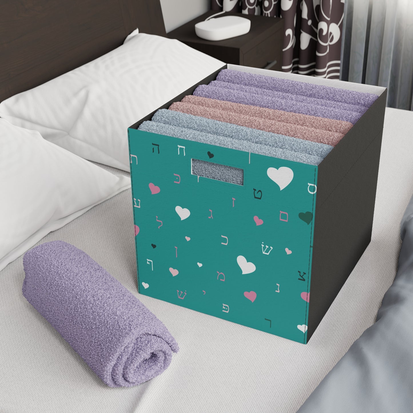 Green Heart Aleph Beis Felt Storage Box