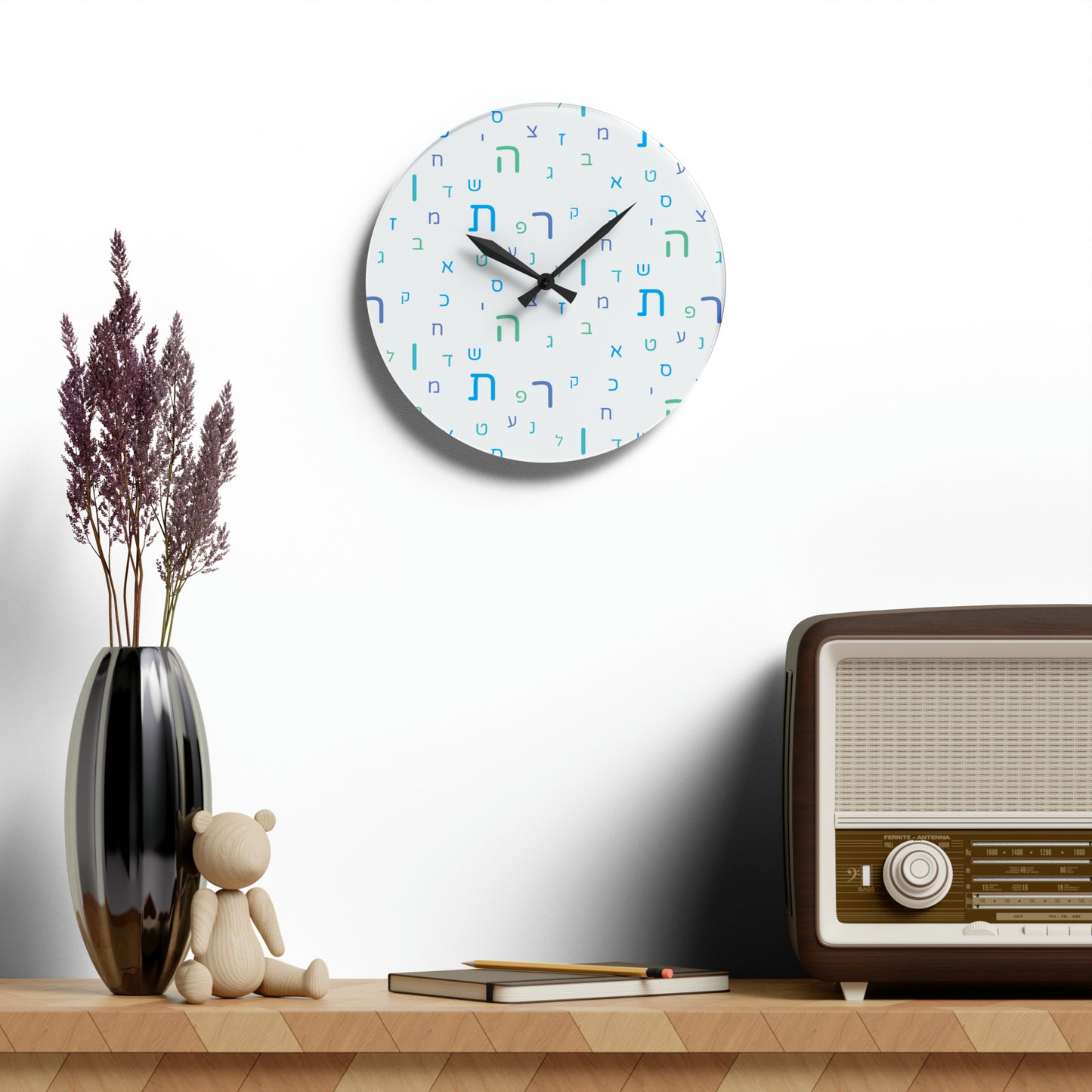 Light Blue Aleph Beis Acrylic Wall Clock