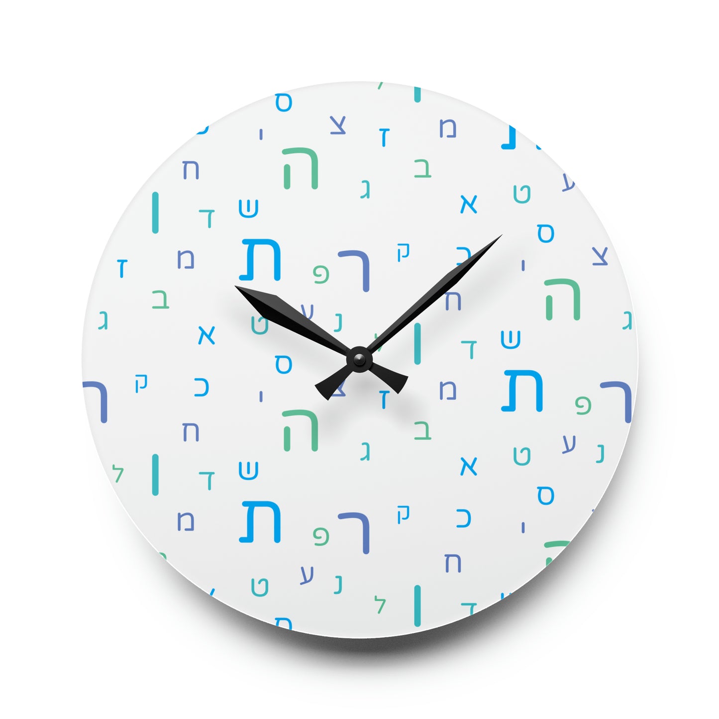 Light Blue Aleph Beis Acrylic Wall Clock