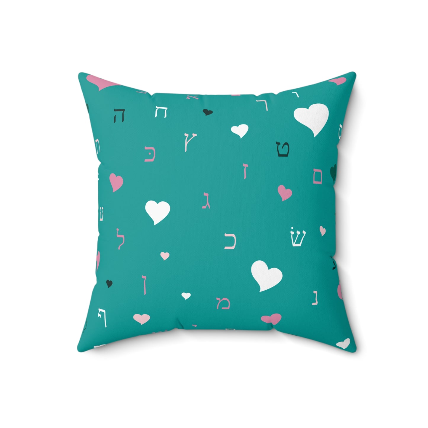 Green Hearts Aleph Beis - Faux Suede Square Pillow