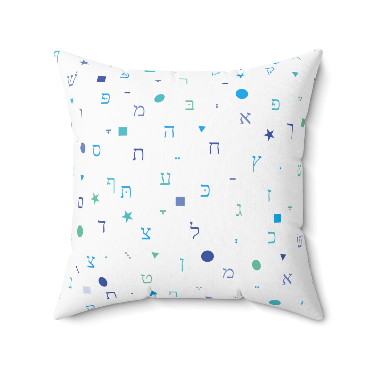 Light Blue Aleph Beis and Shapes - Faux Suede Square Pillow