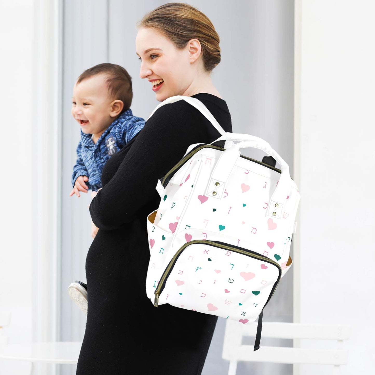 Ahava in White Multi-Function Diaper Bag-New (Model 1688)