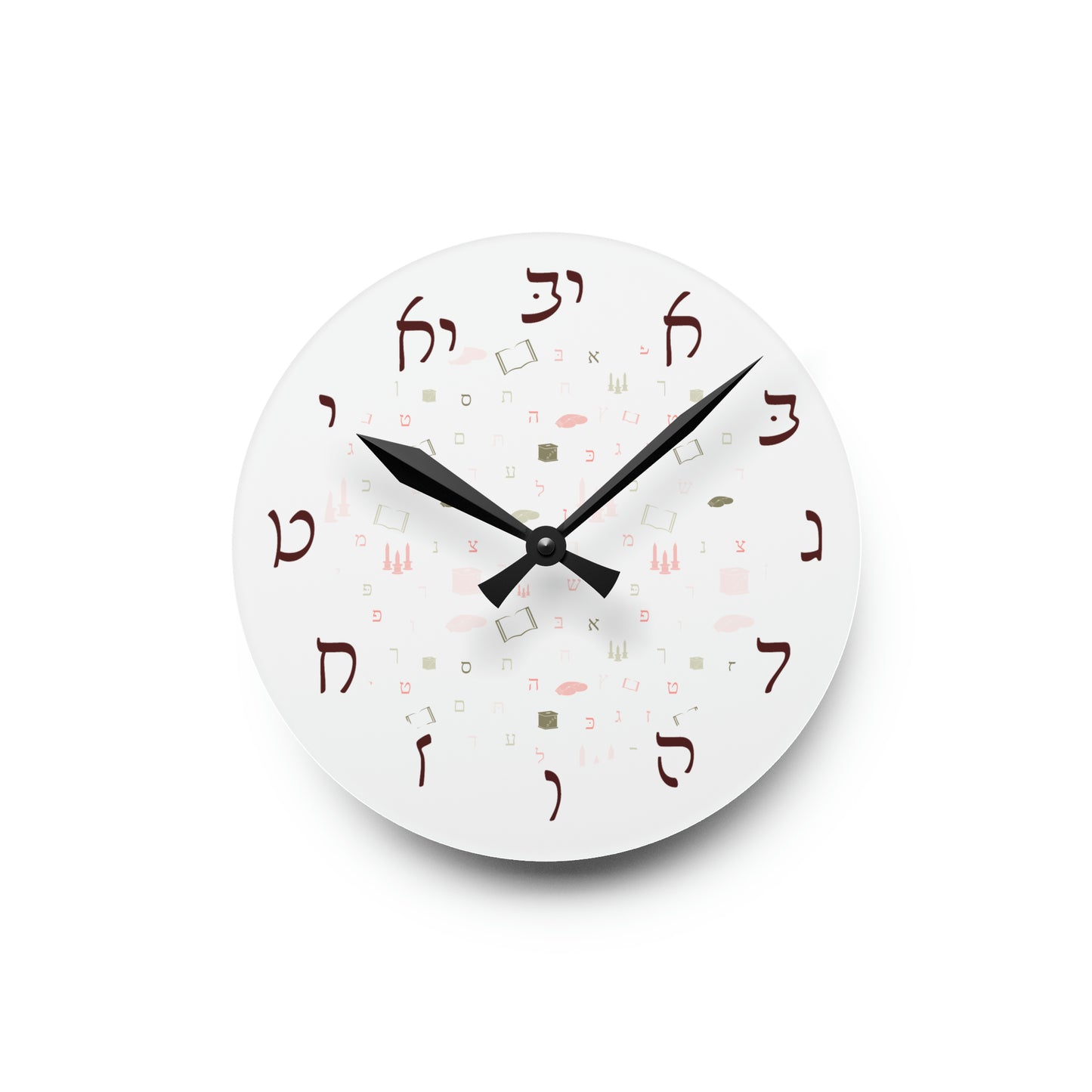 With Rashi Numbers - Mitzvah Girl Aleph Beis Acrylic Wall Clock