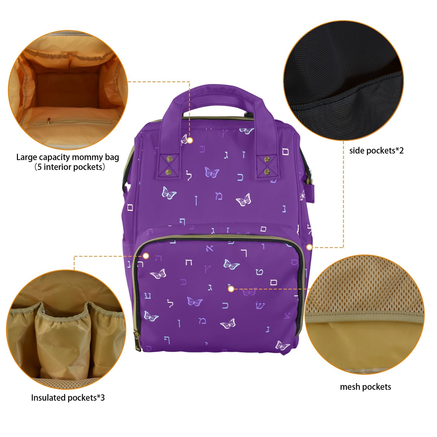 Letters in Flight - Purple Twillight Multi-Function Diaper Bag-New (Model 1688)
