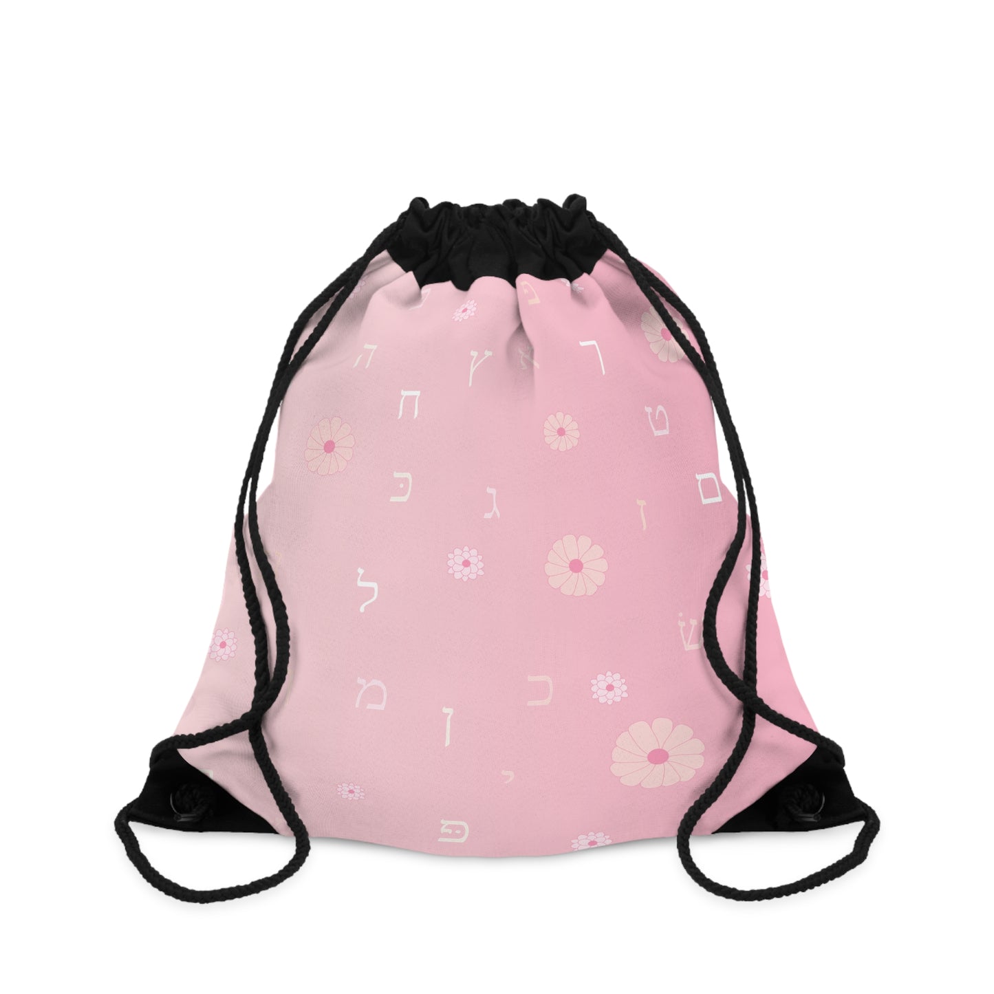 Pink Floral Drawstring Bag with Hebrew Aleph Beis Letters | Cute & Functional Gym Sack for Everyday Use