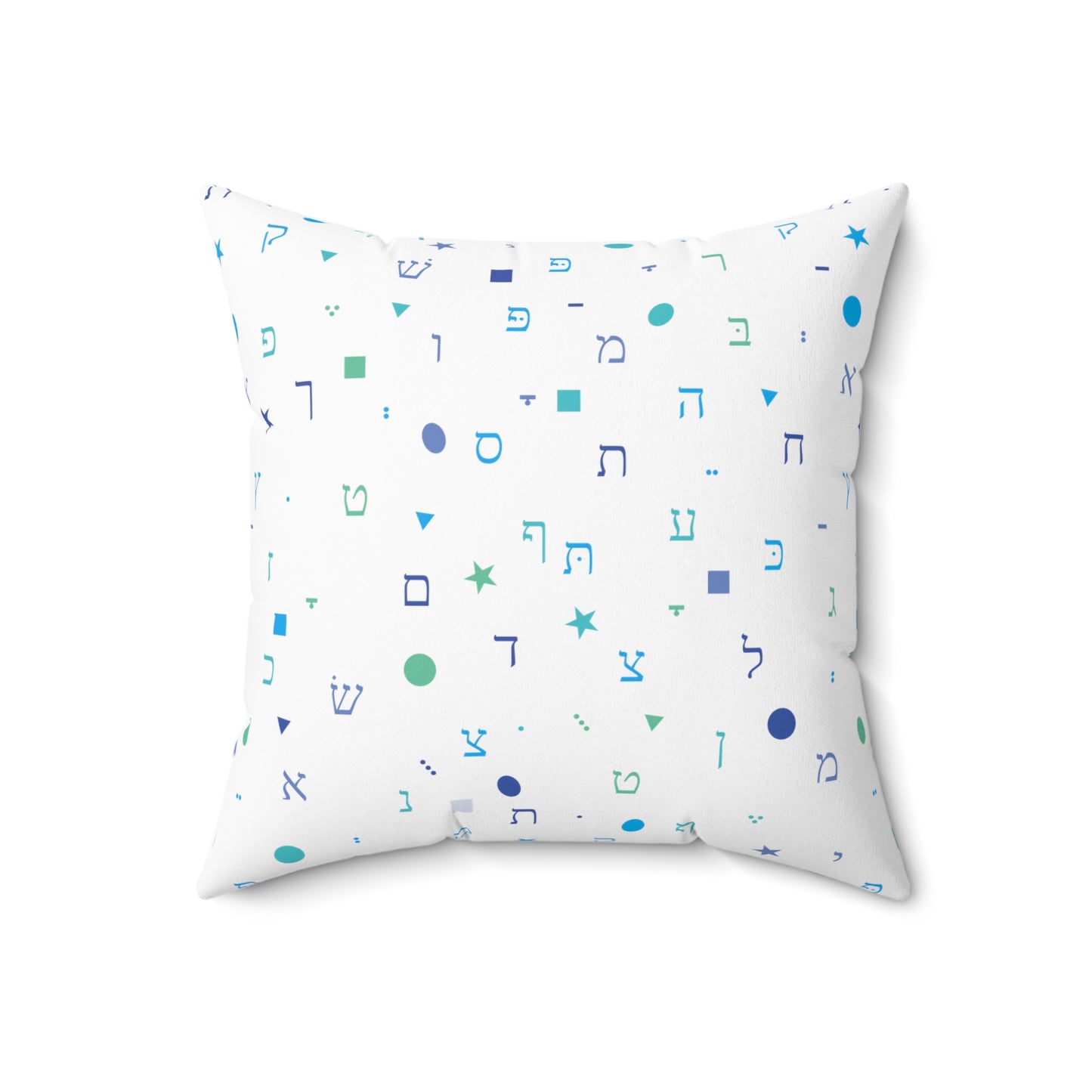 Light Blue Aleph Beis and Shapes - Faux Suede Square Pillow