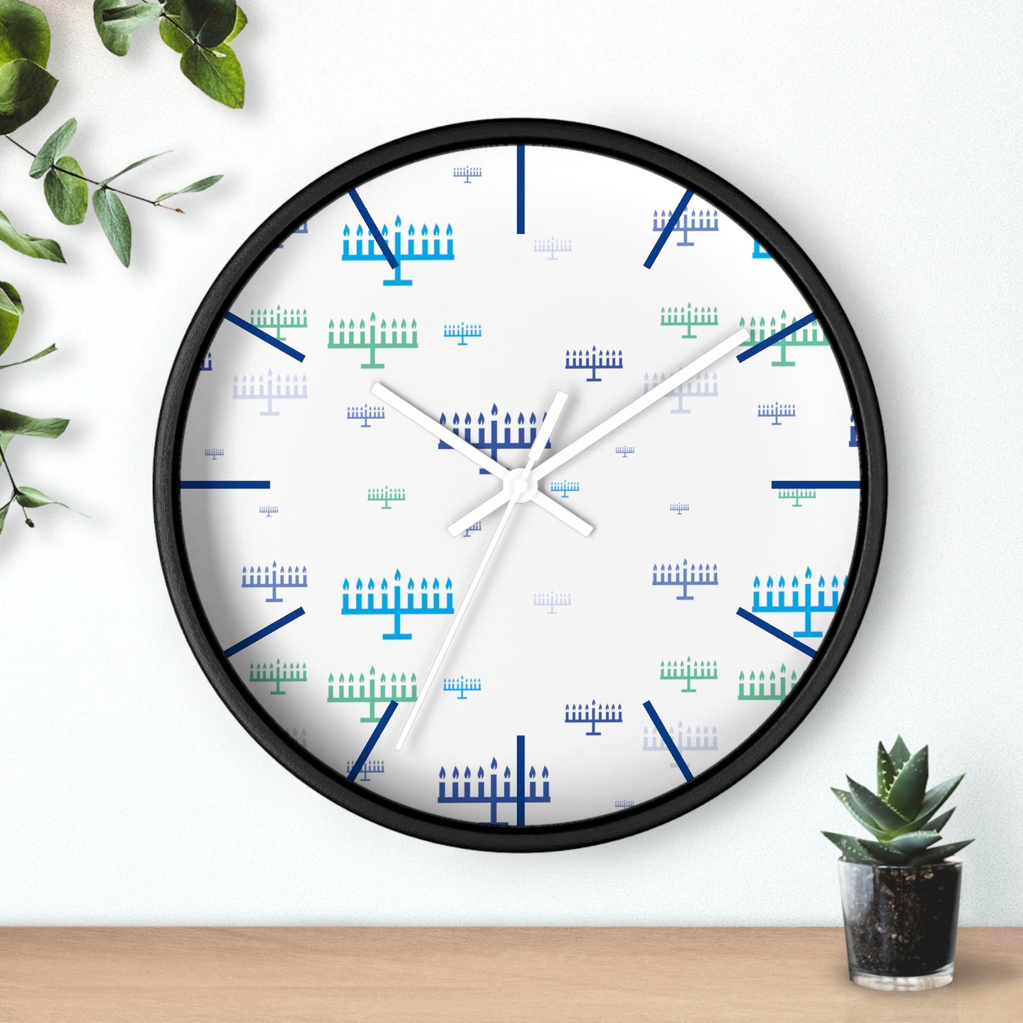 Chanukah Blue Menorahs Wall Clock