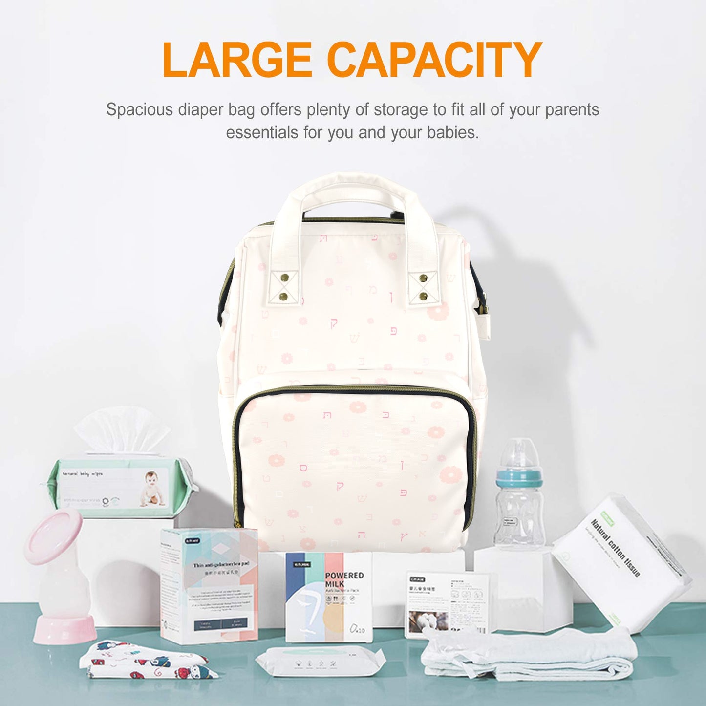 Pastel Petal Letters Multi-Function Diaper Bag-New (Model 1688)