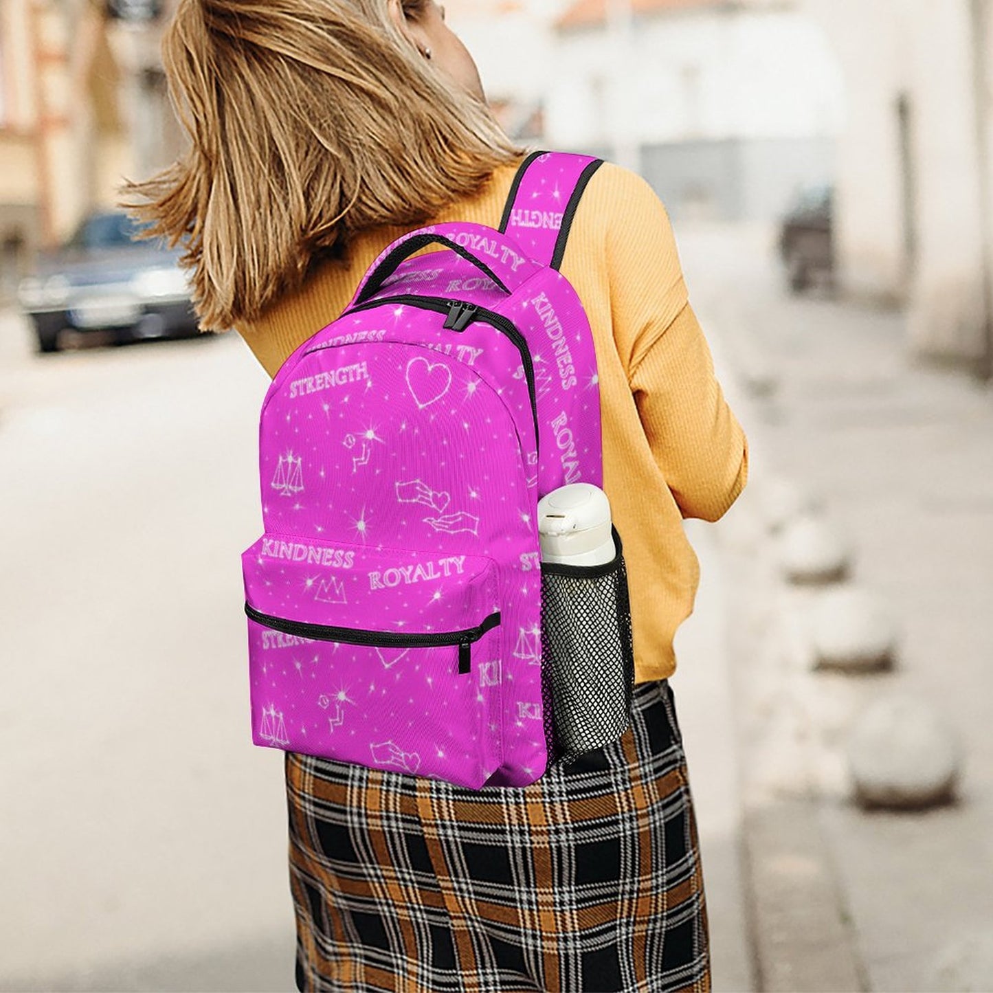 Pink "Kindness • Strength • Royalty” Hebrew Values Children's Backpack