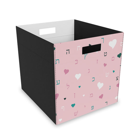Pink Hearts Aleph Beis Felt Storage Box