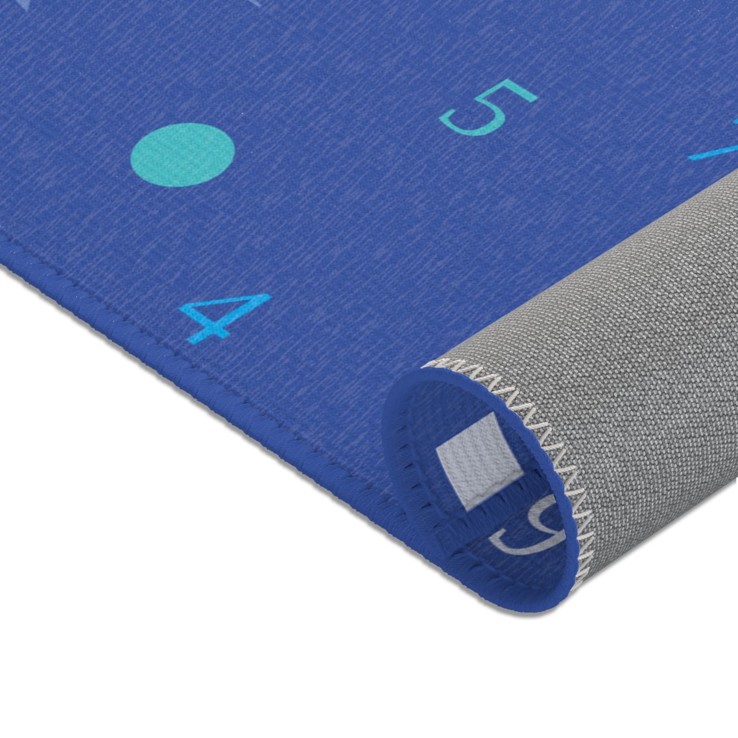 Dark Blue Numbers and Shapes Area Rugs