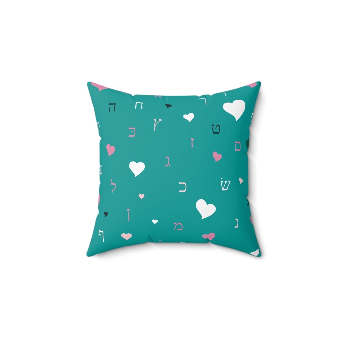 Green Hearts Aleph Beis - Faux Suede Square Pillow
