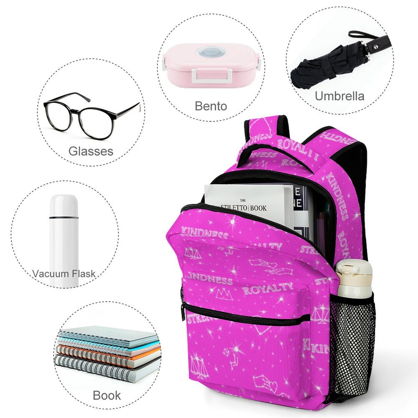 Pink "Kindness • Strength • Royalty” Hebrew Values Children's Backpack