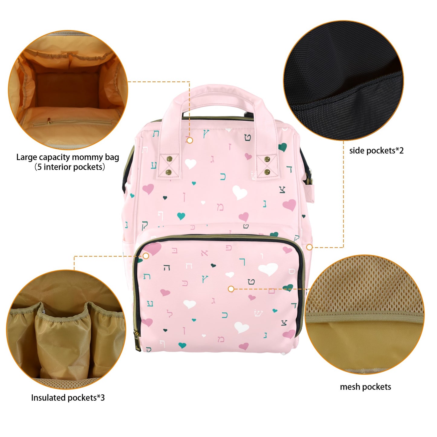 Ahava in Pink Multi-Function Diaper Bag-New (Model 1688)