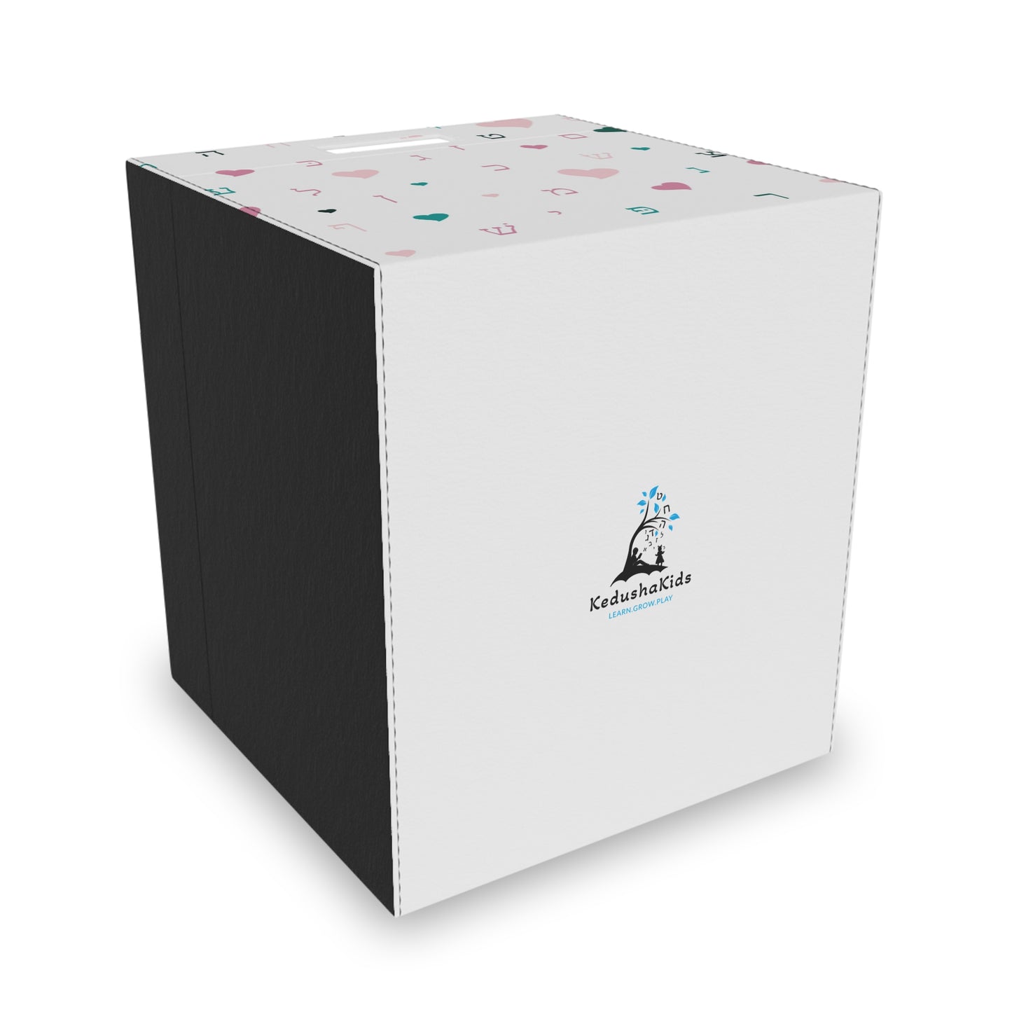 White Pink Aleph Beis Felt Storage Box