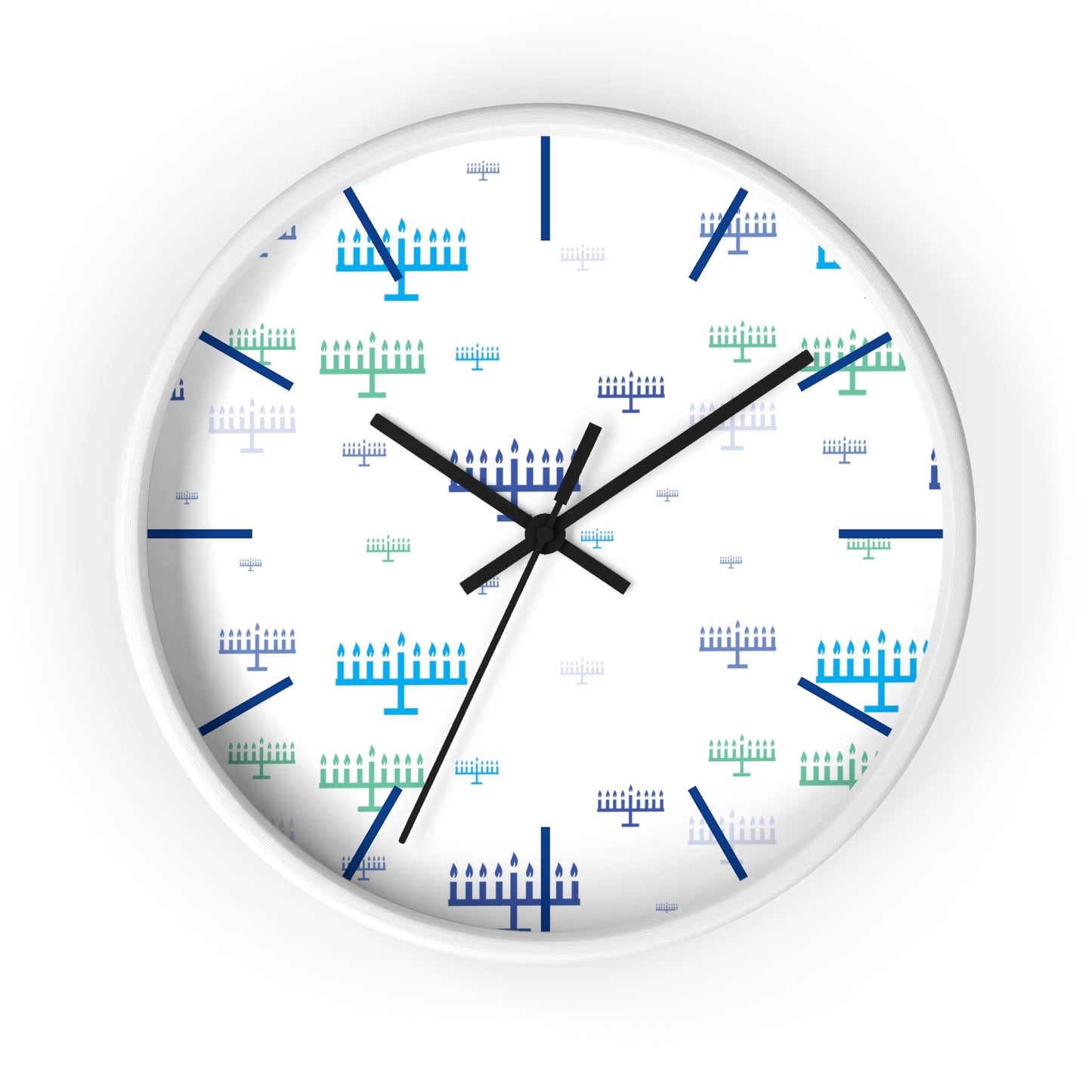 Chanukah Blue Menorahs Wall Clock