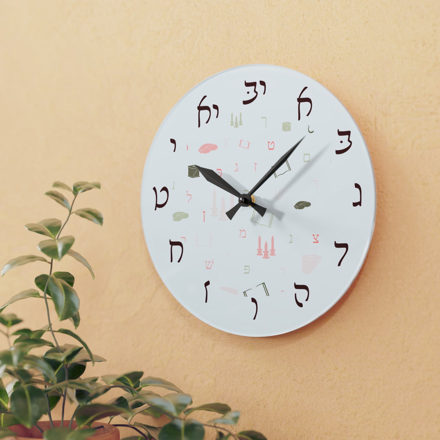 With Rashi Numbers - Mitzvah Girl Aleph Beis Acrylic Wall Clock