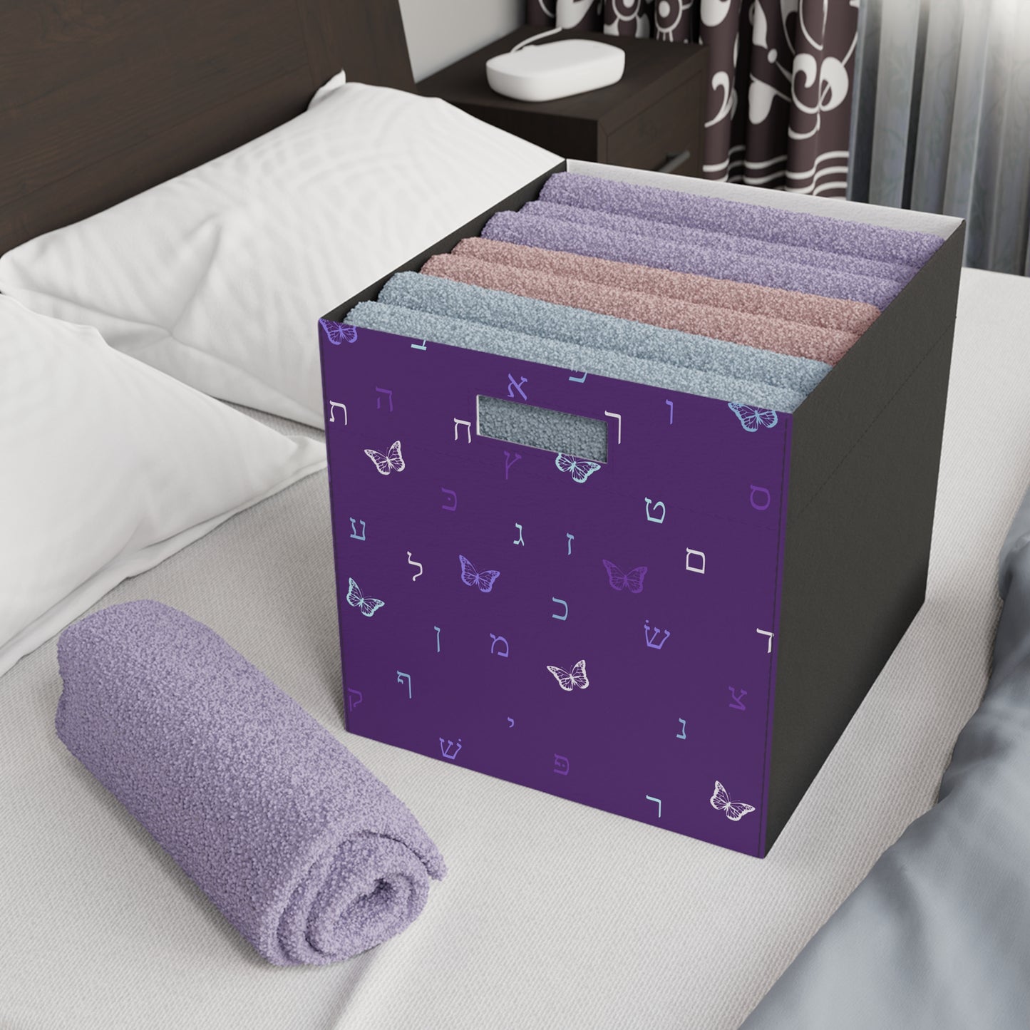 Purple Aleph Beis Felt Storage Box