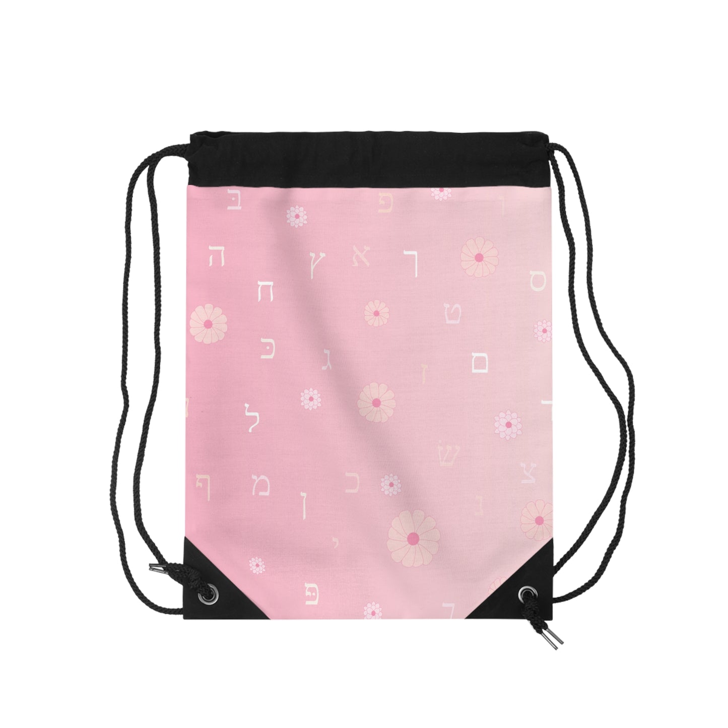 Pink Floral Drawstring Bag with Hebrew Aleph Beis Letters | Cute & Functional Gym Sack for Everyday Use