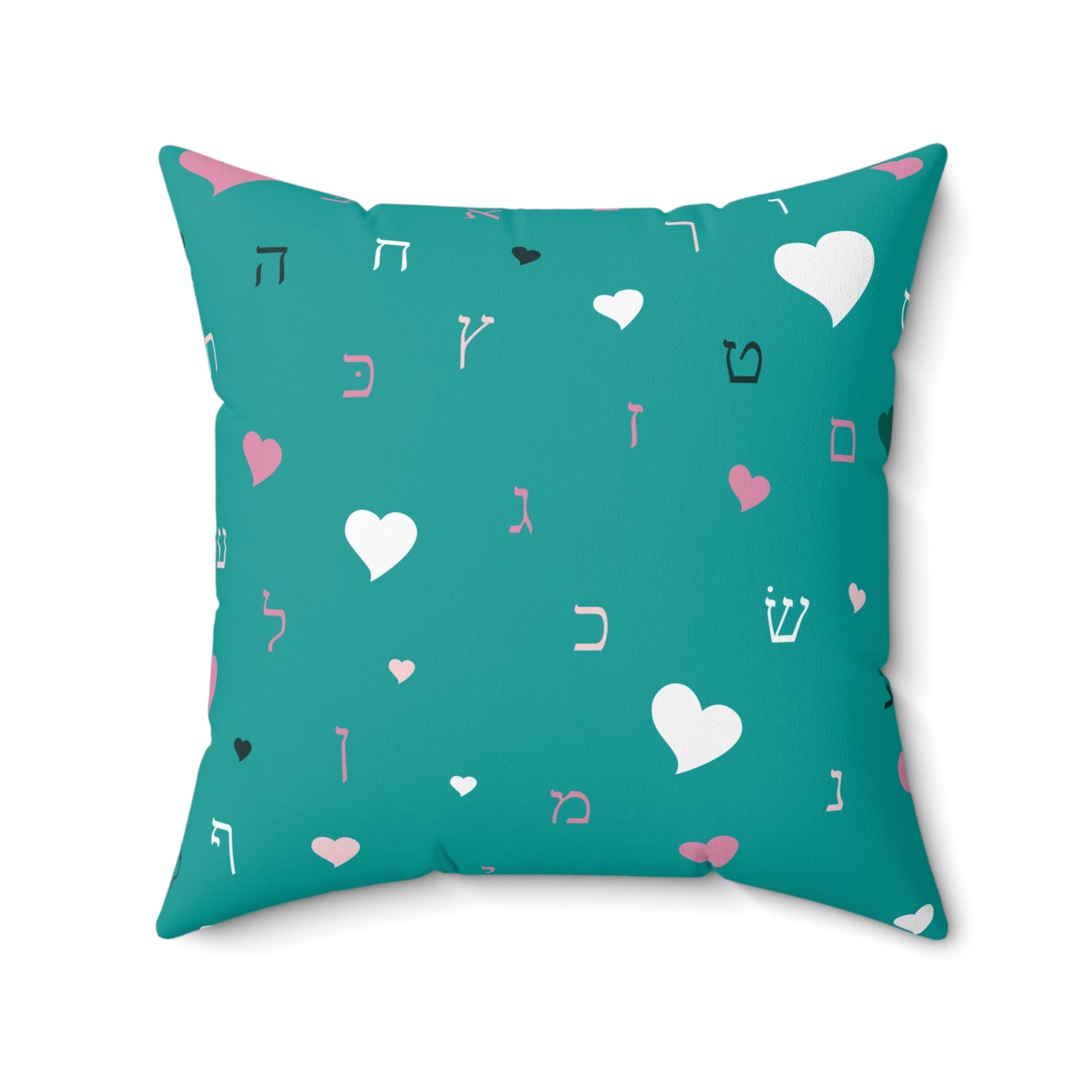 Green Hearts Aleph Beis - Faux Suede Square Pillow