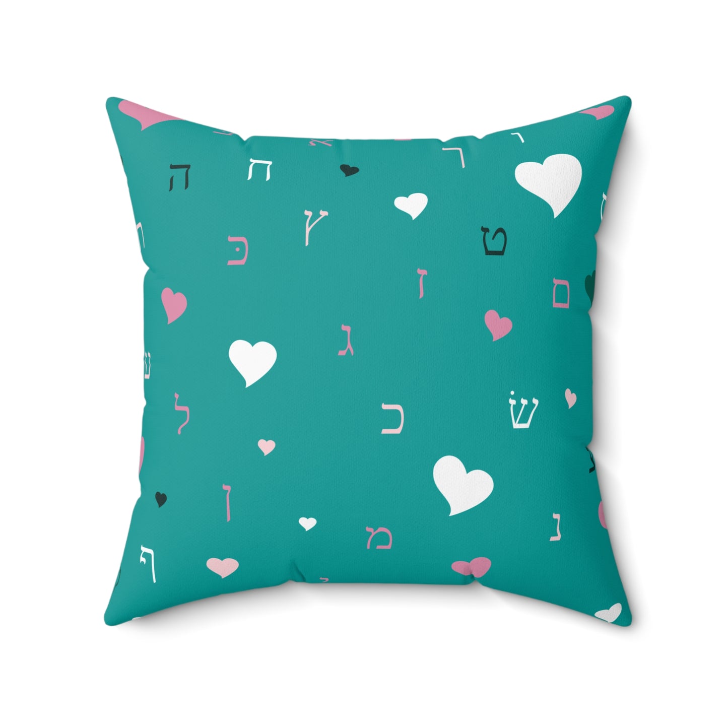 Green Hearts Aleph Beis - Faux Suede Square Pillow