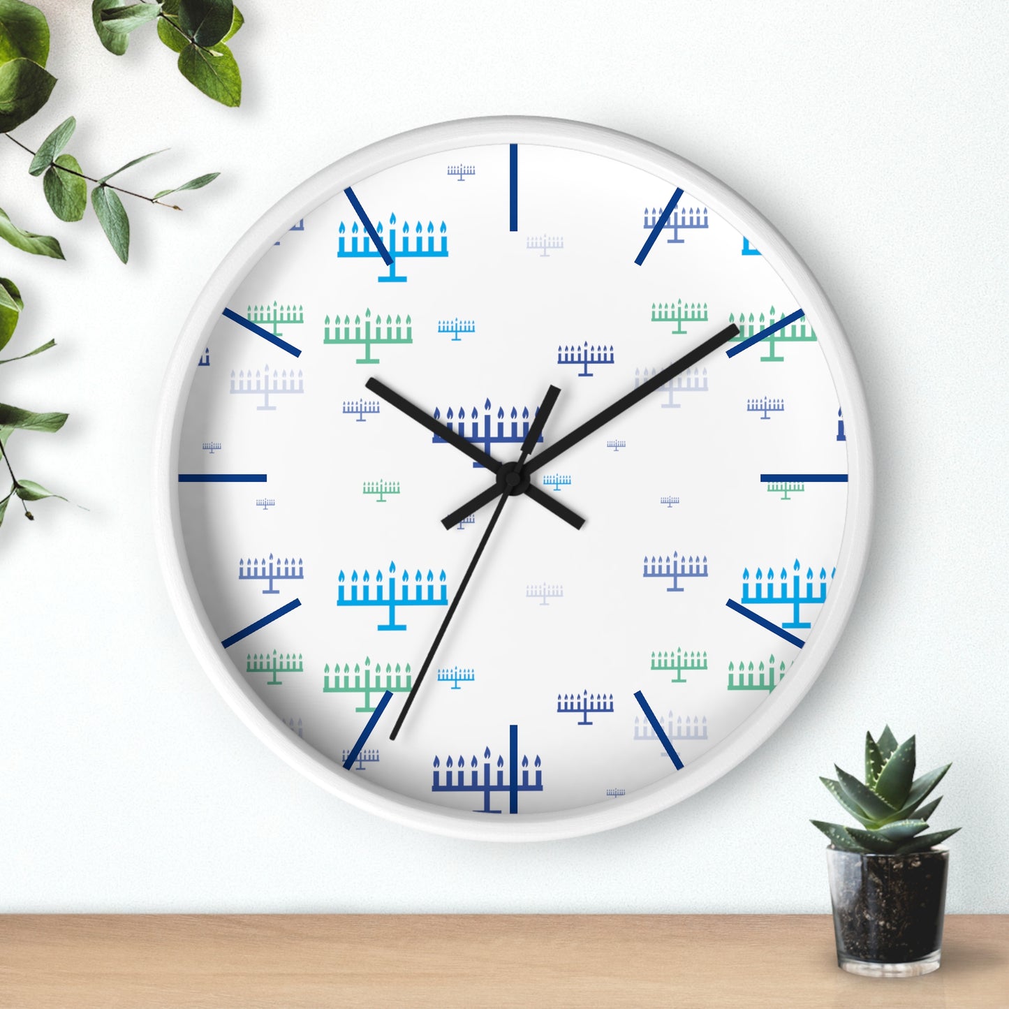 Chanukah Blue Menorahs Wall Clock