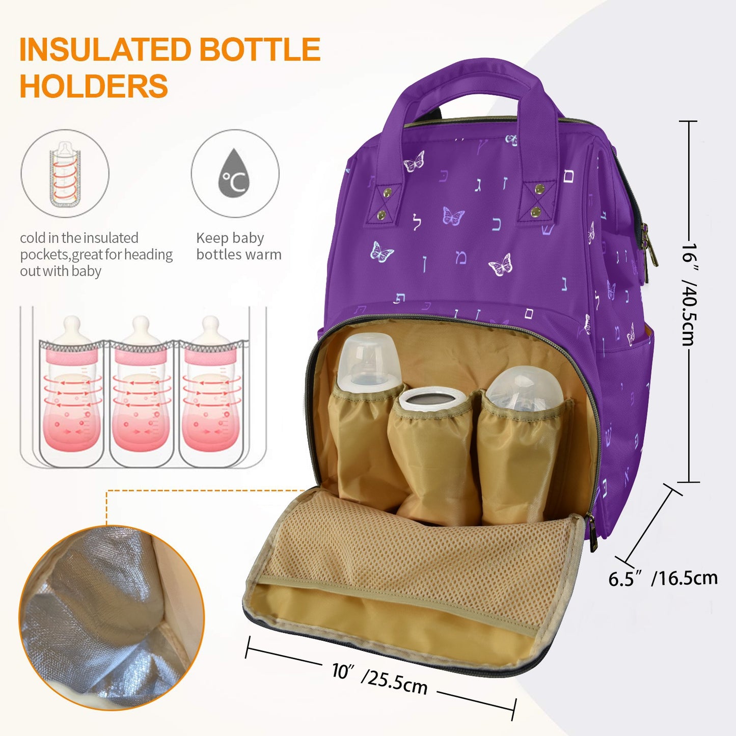 Letters in Flight - Purple Twillight Multi-Function Diaper Bag-New (Model 1688)