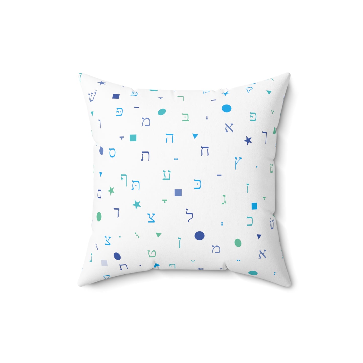 Light Blue Aleph Beis and Shapes - Faux Suede Square Pillow