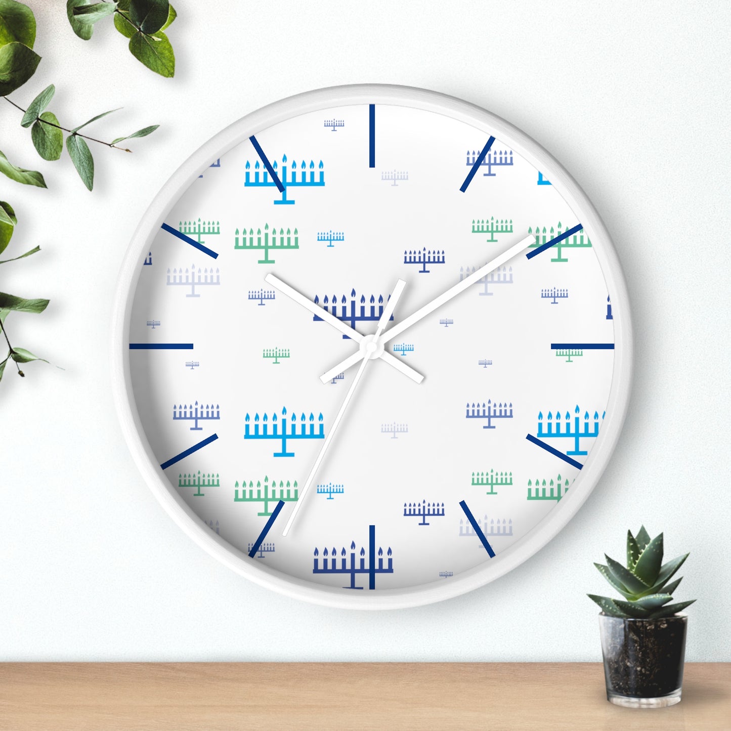 Chanukah Blue Menorahs Wall Clock