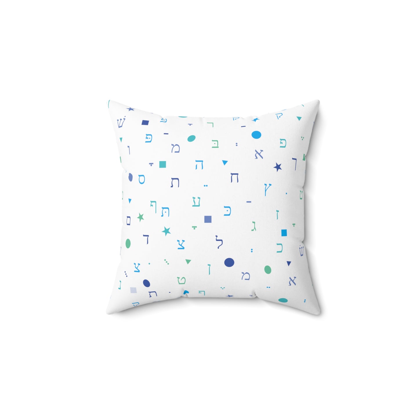 Light Blue Aleph Beis and Shapes - Faux Suede Square Pillow