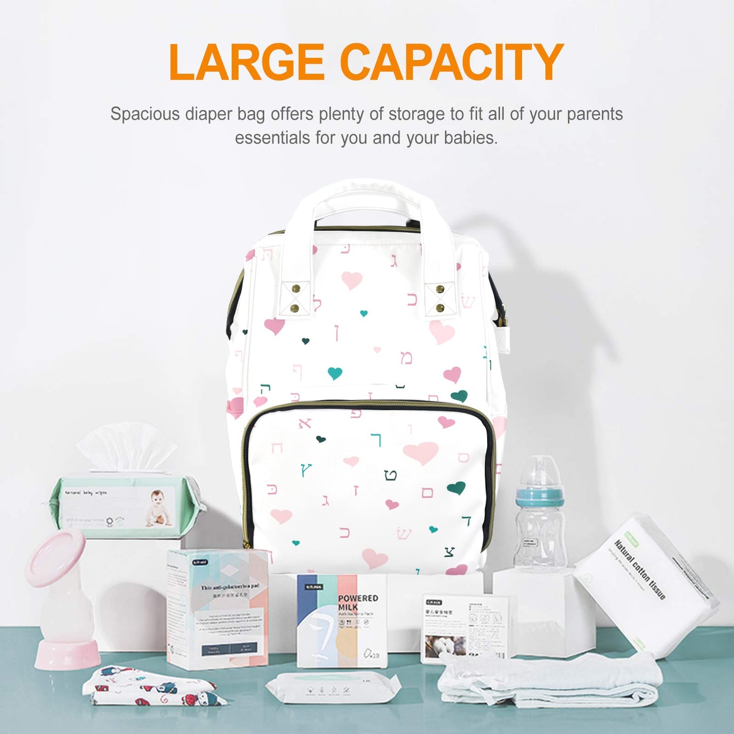Ahava in White Multi-Function Diaper Bag-New (Model 1688)