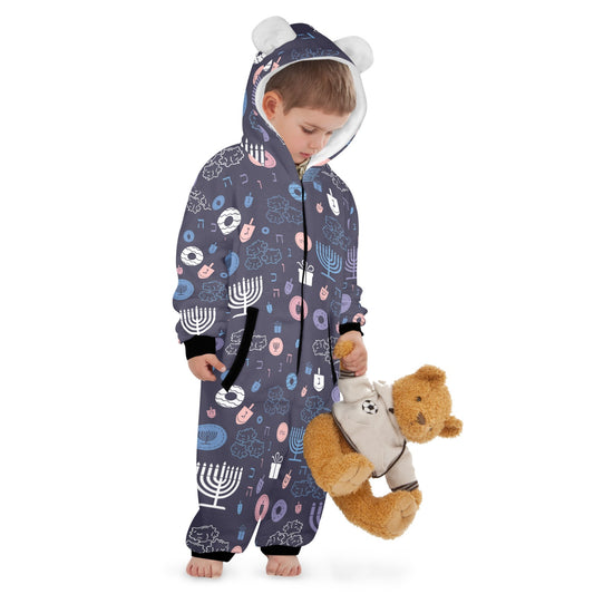 Warm Sunset Chanukah 5785 One-Piece Zip up Hooded Pajamas for Little Kids