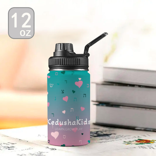 Pink Aleph Beis Hearts Ambre Kids Water Bottle with Chug Lid (12 oz)