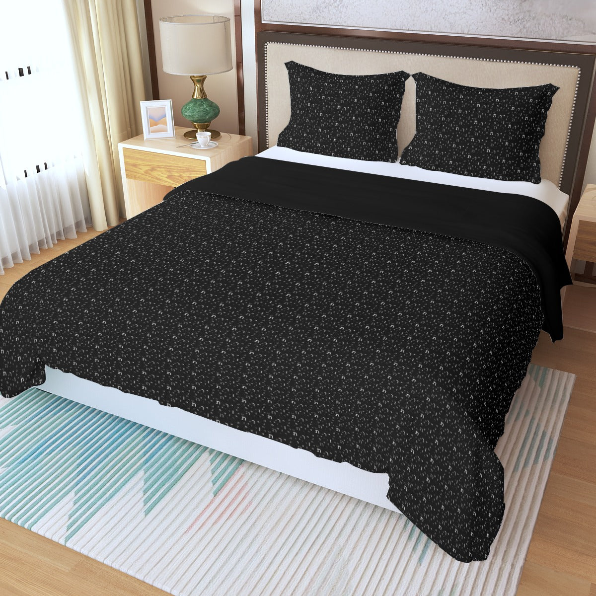 Black & White Aleph Beis Three Piece Duvet Cover Set