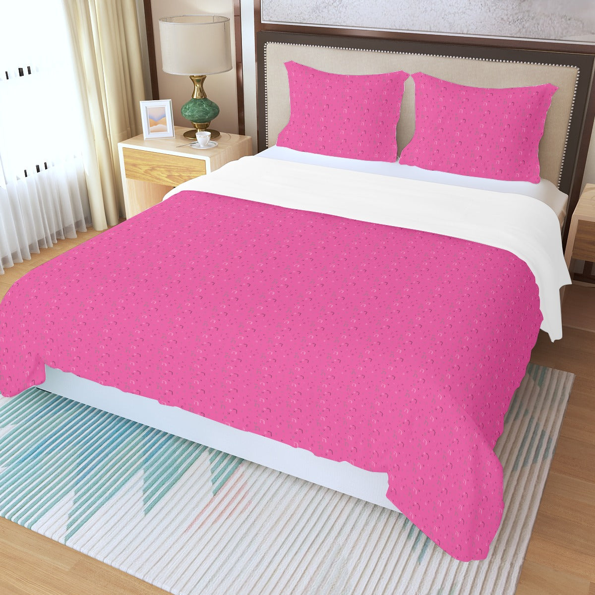Pink Aleph Beis Three Piece Duvet Cover Set