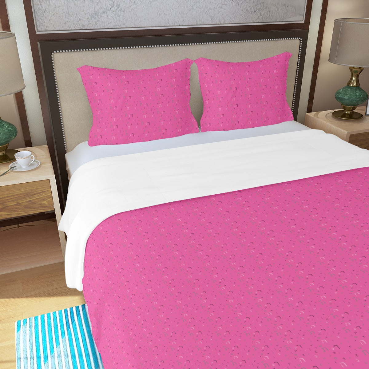 Pink Aleph Beis Three Piece Duvet Cover Set