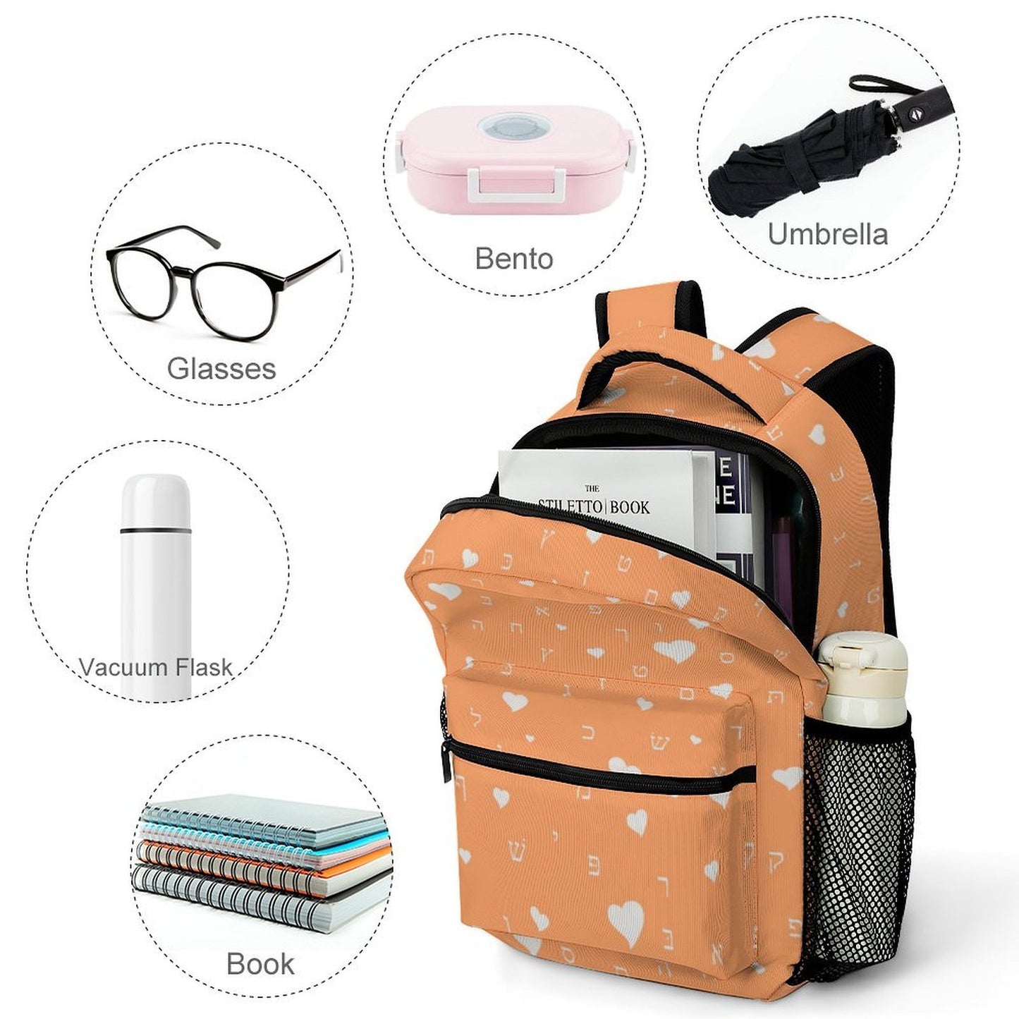 Pretty in Orange Aleph Beis Hearts Children's Backpack