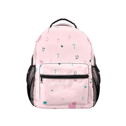 Pink Green Rashi Hearts Pastel Pink 17-inch Casual Backpack