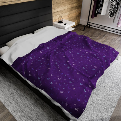 Purple Aleph Beis Butterflies Velveteen Plush Blanket