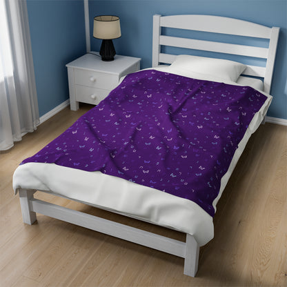 Purple Aleph Beis Butterflies Velveteen Plush Blanket