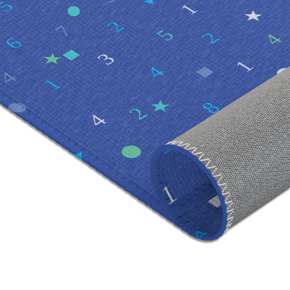 Dark Blue Numbers and Shapes Area Rugs