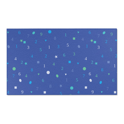 Dark Blue Numbers and Shapes Area Rugs