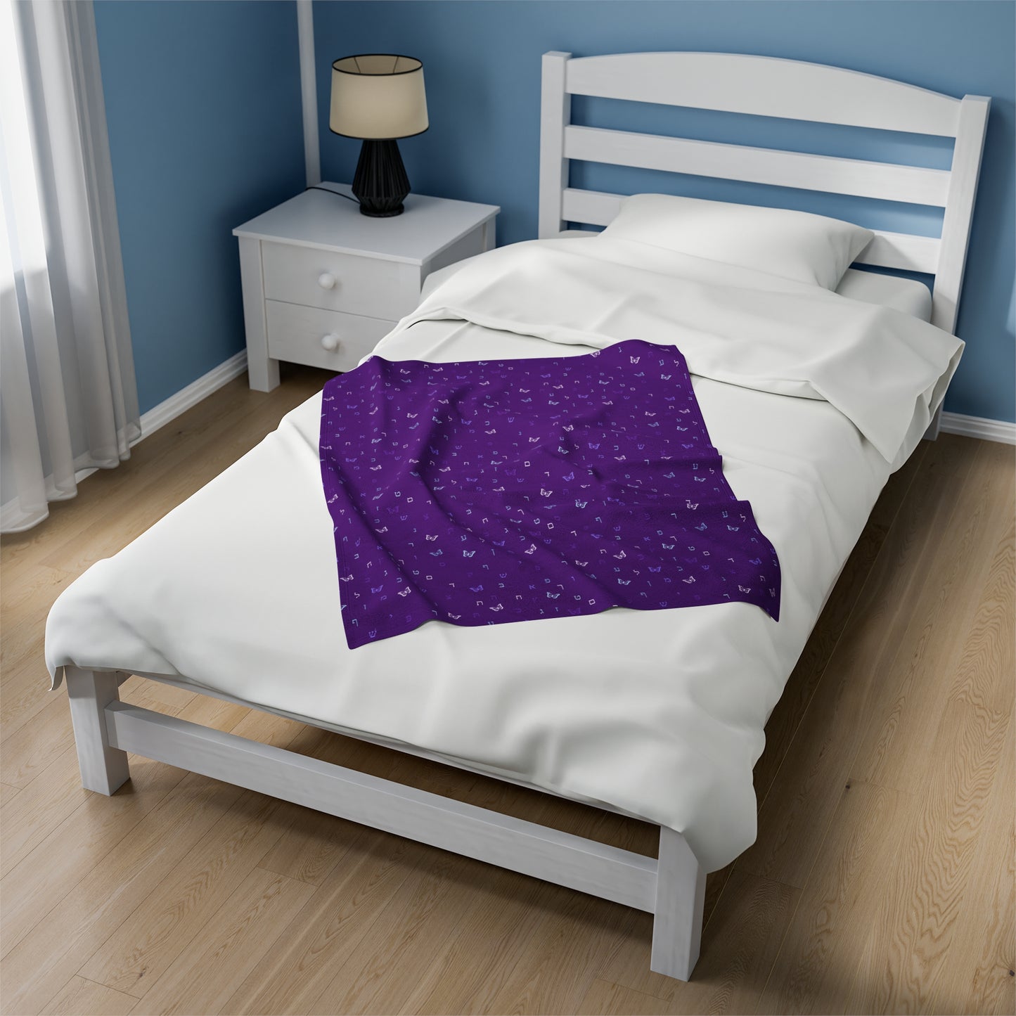 Purple Aleph Beis Butterflies Velveteen Plush Blanket