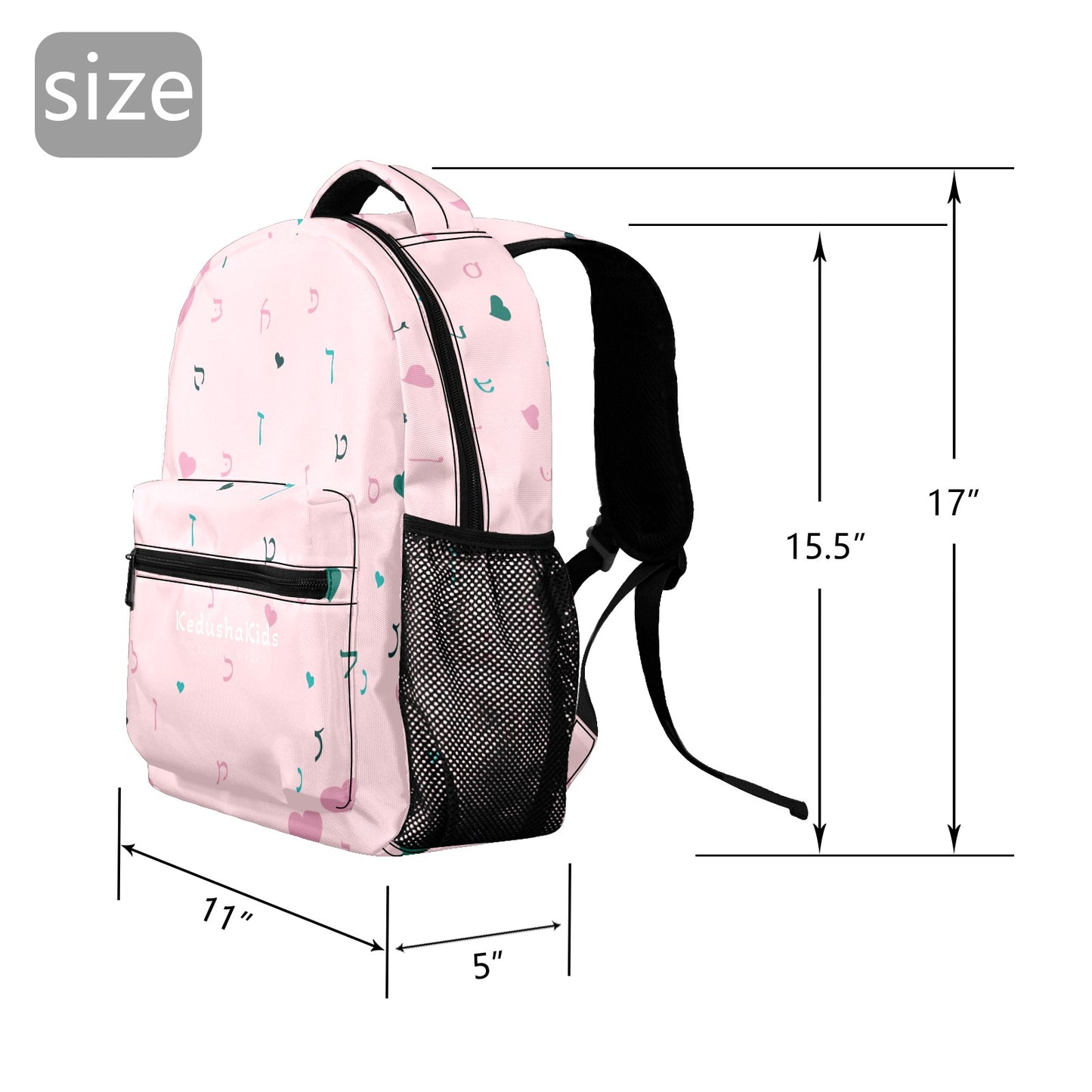 Pink Green Rashi Hearts Pastel Pink 17-inch Casual Backpack
