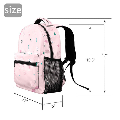 Pink Green Rashi Hearts Pastel Pink 17-inch Casual Backpack