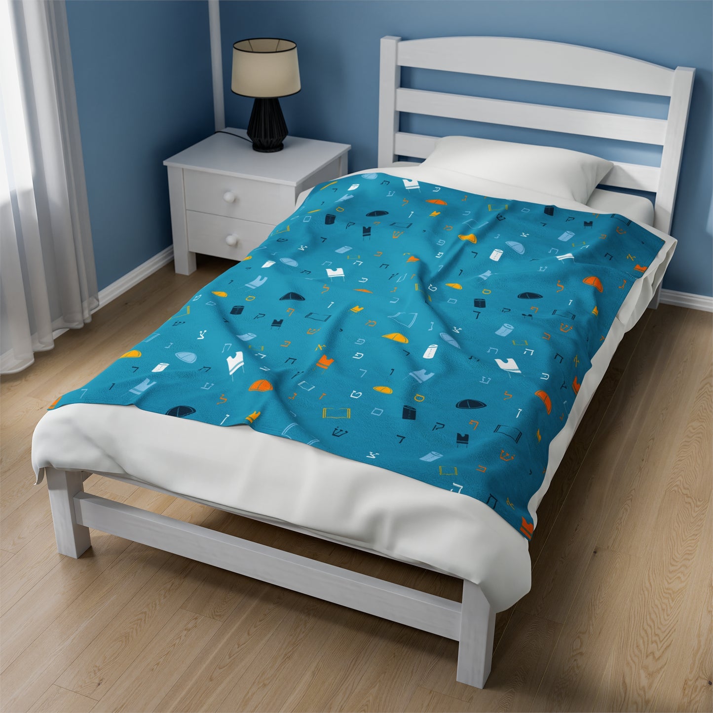 Blue Mitzvah Boy Velveteen Plush Blanket