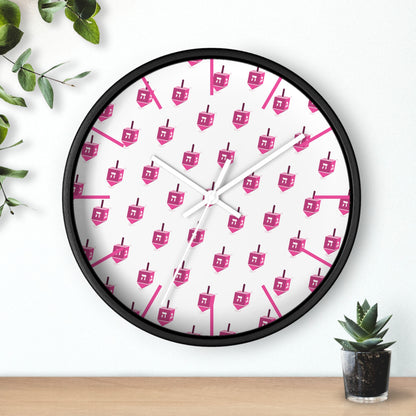 Chanukah Pink Dreidel Wall Clock