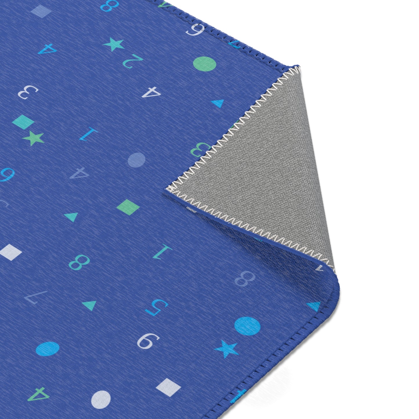 Dark Blue Numbers and Shapes Area Rugs